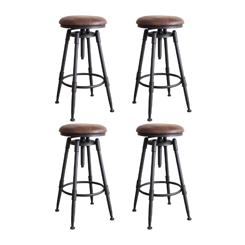Industrial Metal Barstool Low Back Faux Leather Cushion Footrest Stool with 4 Legs