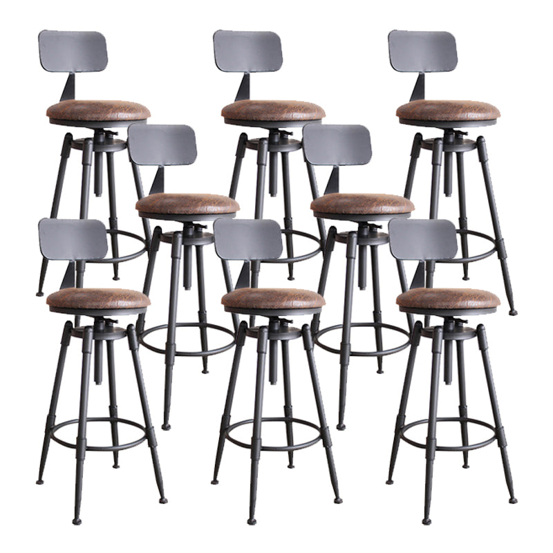 Industrial Metal Barstool Low Back Faux Leather Cushion Footrest Stool with 4 Legs