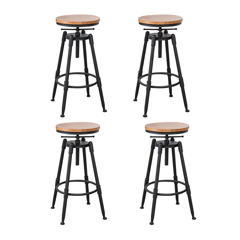 Industrial Metal Barstool Low Back Wood Footrest Adjustable Stool with Swivel