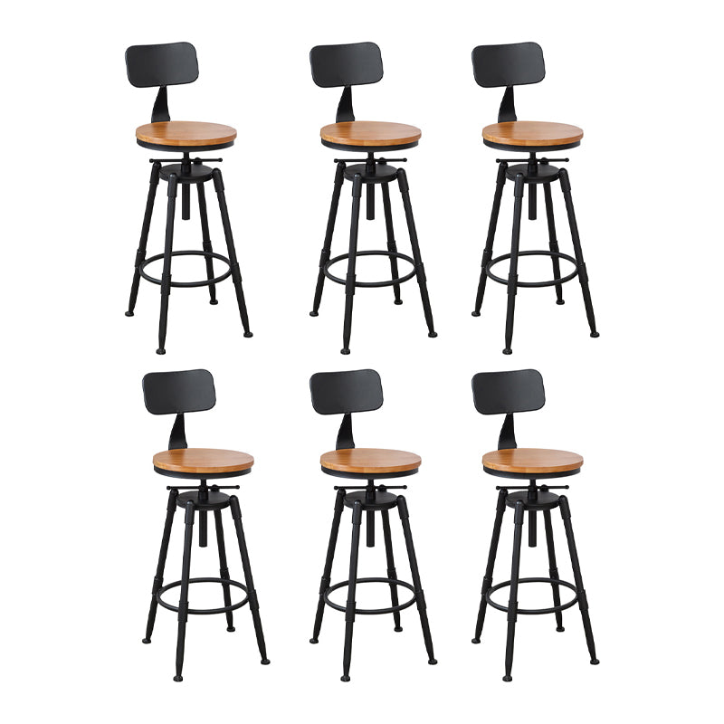 Industrial Metal Barstool Low Back Wood Footrest Adjustable Stool with Swivel