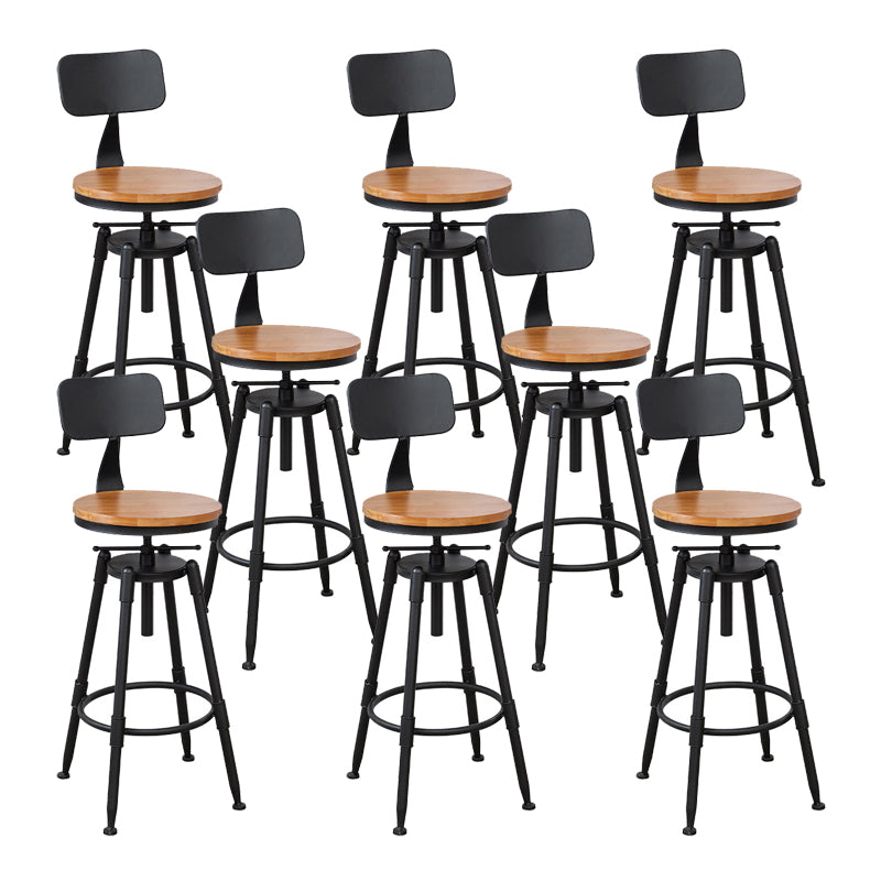 Industrial Metal Barstool Low Back Wood Footrest Adjustable Stool with Swivel
