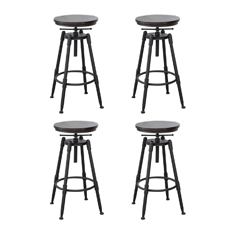 Industrial Metal Barstool Low Back Wood Footrest Adjustable Stool with Swivel