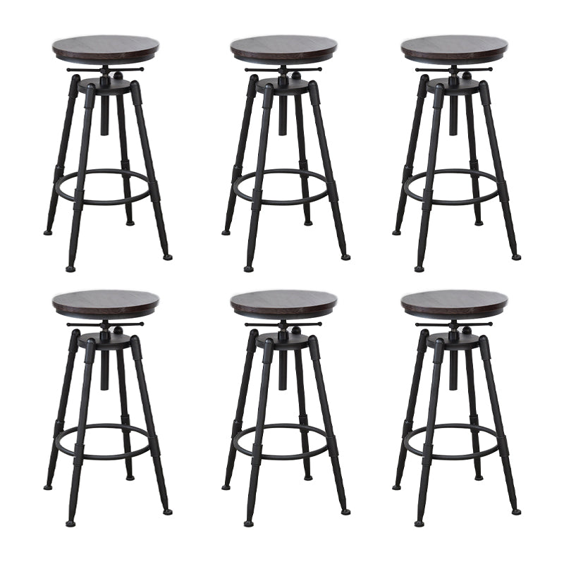 Industrial Metal Barstool Low Back Wood Footrest Adjustable Stool with Swivel