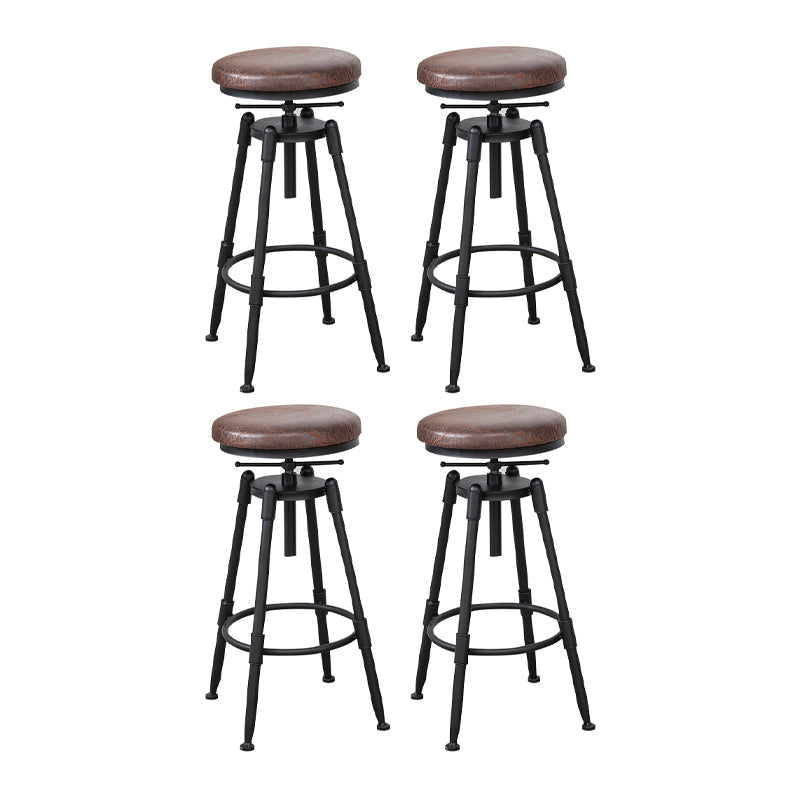 Industrial Metal Barstool Low Back Wood Footrest Adjustable Stool with Swivel