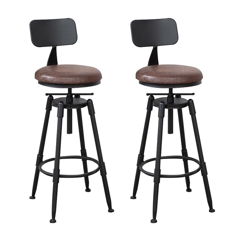 Industrial Metal Barstool Low Back Wood Footrest Adjustable Stool with Swivel