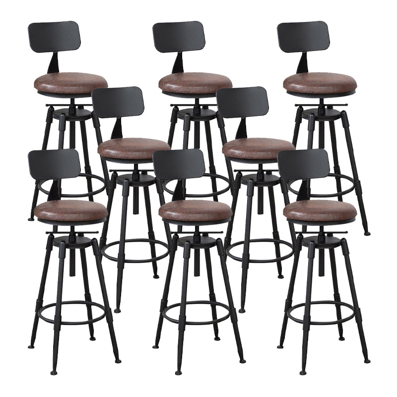 Industrial Metal Barstool Low Back Wood Footrest Adjustable Stool with Swivel