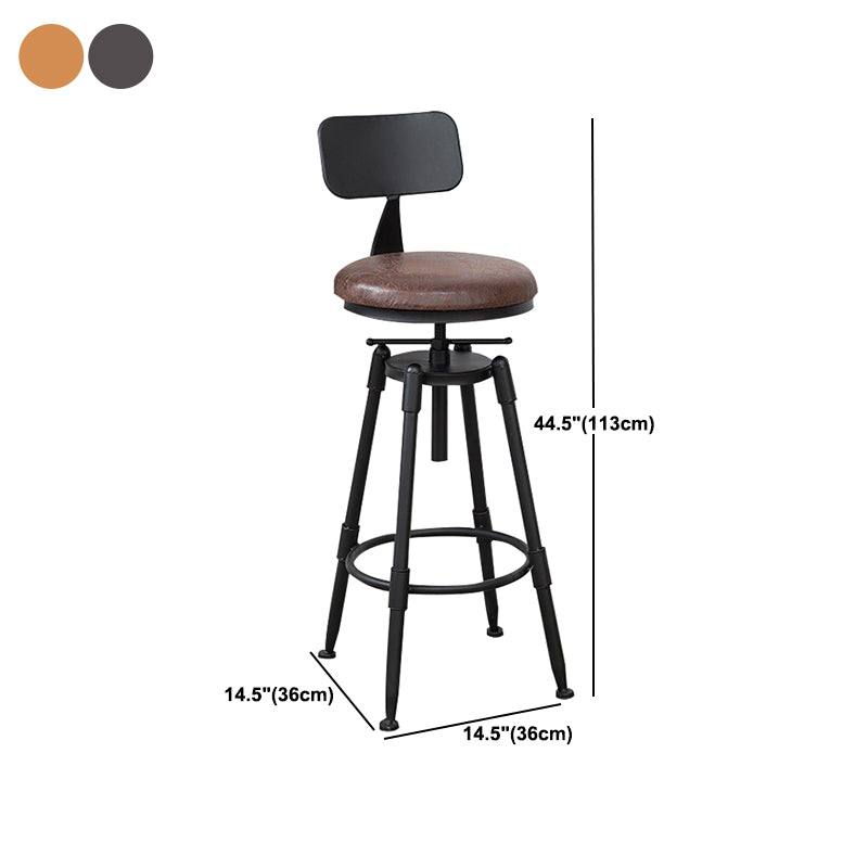 Industrial Metal Barstool Low Back Wood Footrest Adjustable Stool with Swivel