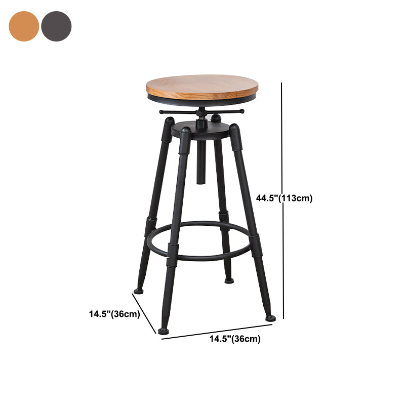 Industrial Metal Barstool Low Back Wood Footrest Adjustable Stool with Swivel