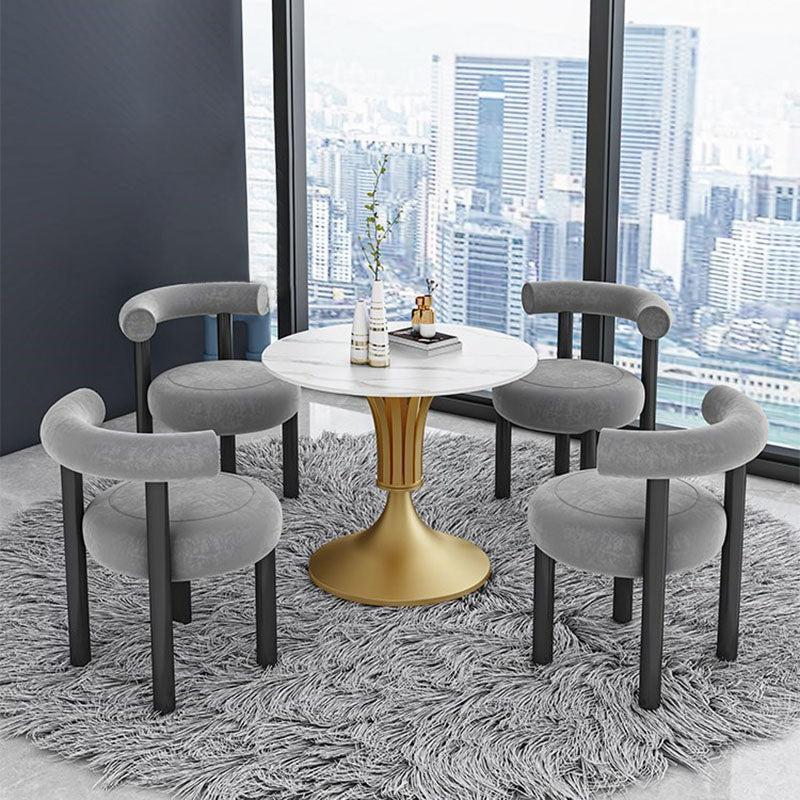 Modern Style Round Dining Table Sintered Stone Table with Pedestal Base