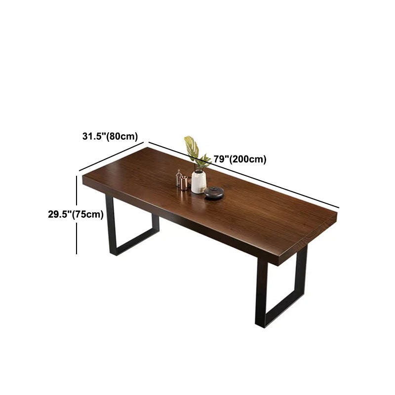 Brown Solid Wood Top Table Rectangle Black Iron Sled Base Dining Table