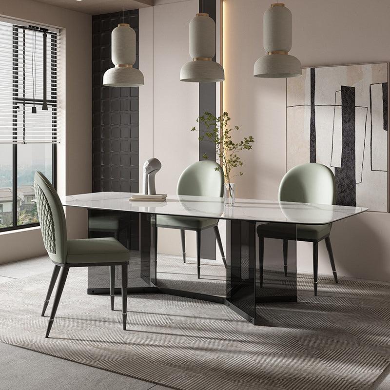 Modern Glass Base Table Rectangle Stone Top Dining Table for Kitchen
