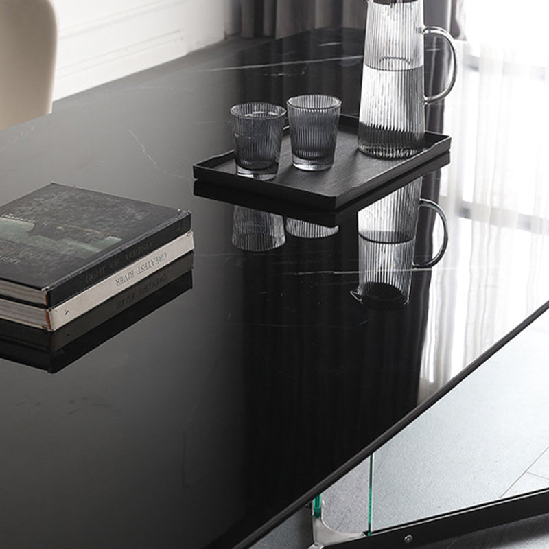 Modern Glass Base Table Rectangle Stone Top Dining Table for Kitchen