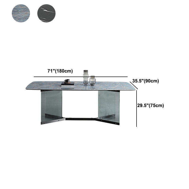 Modern Glass Base Table Rectangle Stone Top Dining Table for Kitchen