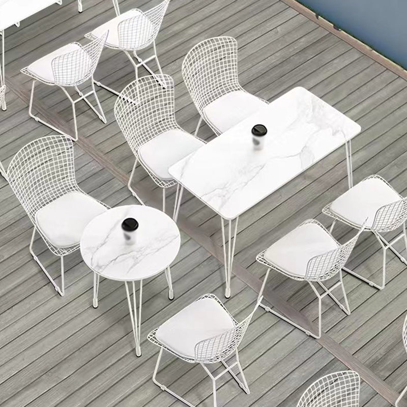 Outdoor Tripod Dining Table Modern Stone Top Metal Base Dinner Table