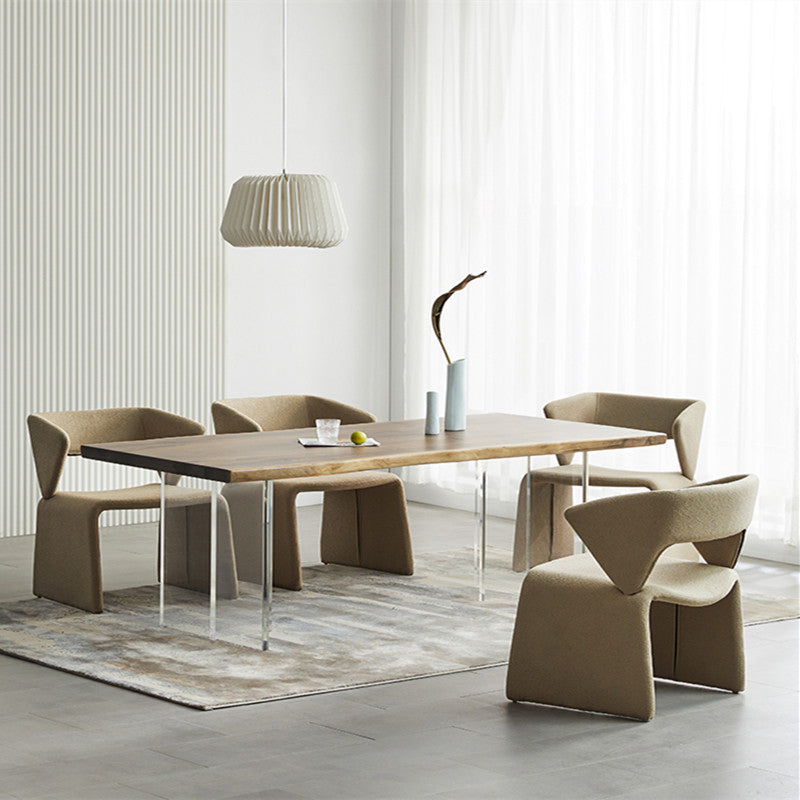 Natural Walnut Top Dining Table Modern Rectangle Transparency Acrylic Base Table