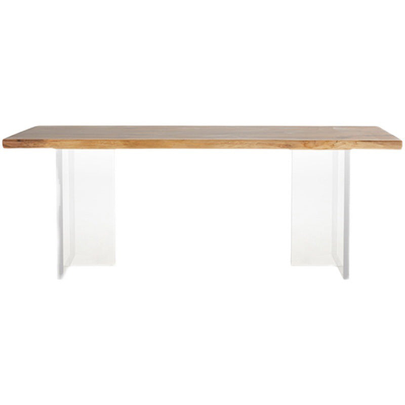 Natural Walnut Top Dining Table Modern Rectangle Transparency Acrylic Base Table