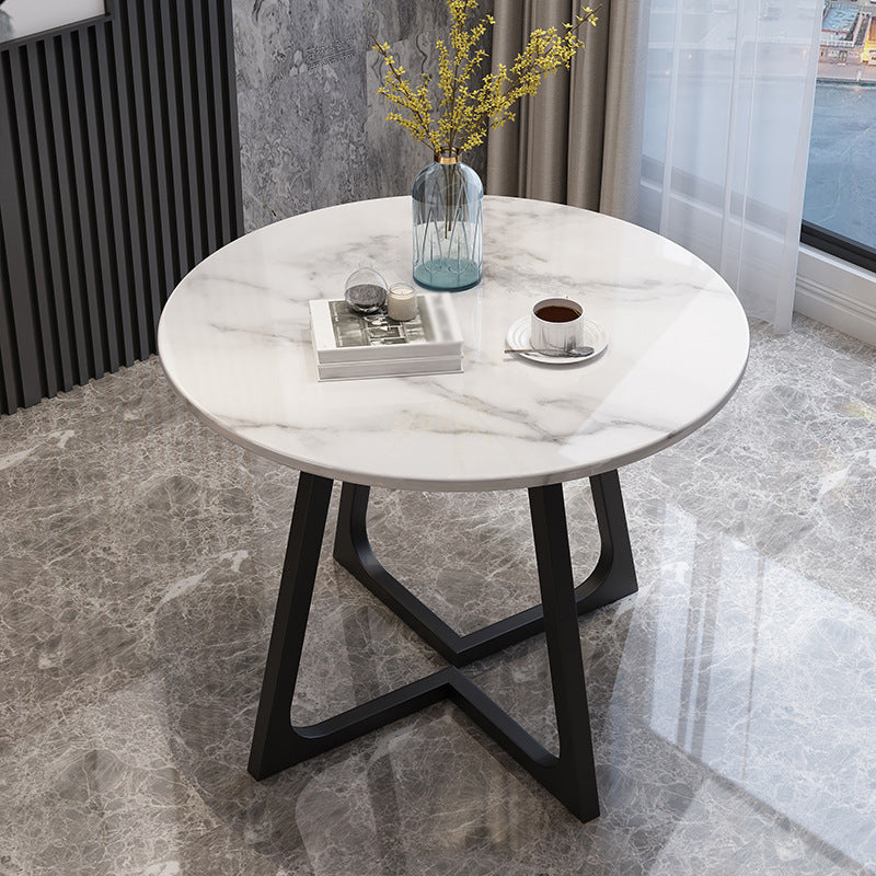 Round Stone Top Table Contemporary Style Steel Base Dining Table