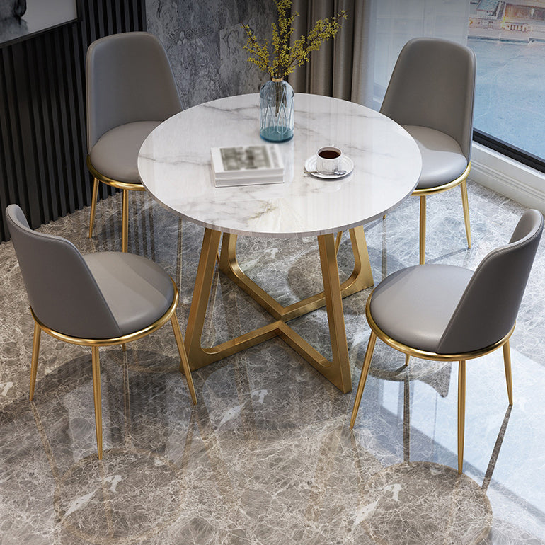 Round Stone Top Table Contemporary Style Steel Base Dining Table