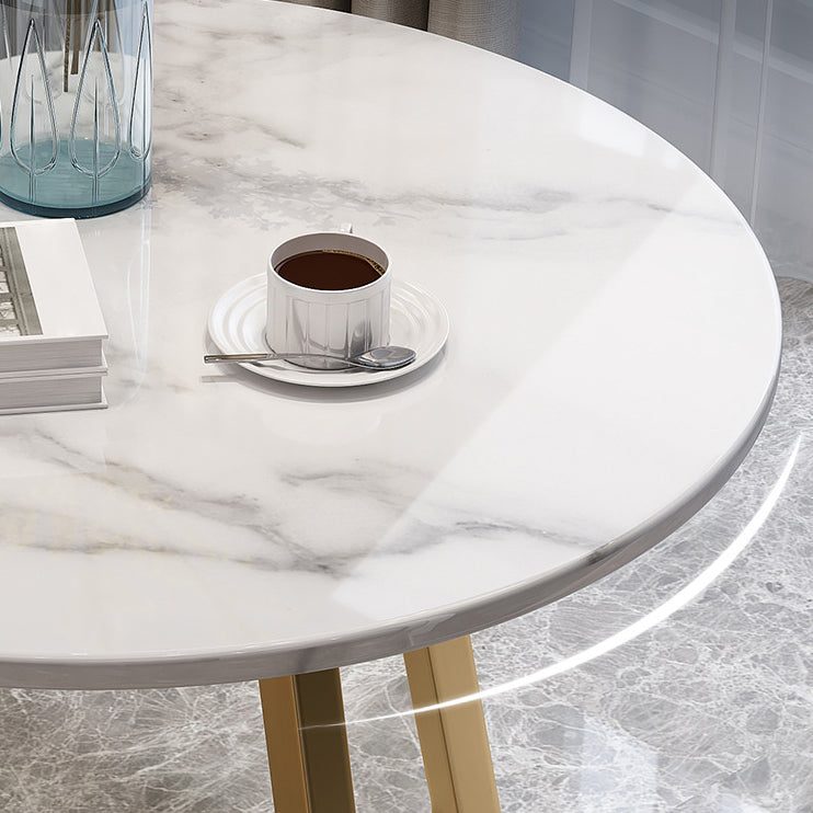 Round Stone Top Table Contemporary Style Steel Base Dining Table