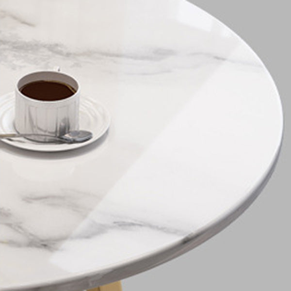 Round Stone Top Table Contemporary Style Steel Base Dining Table