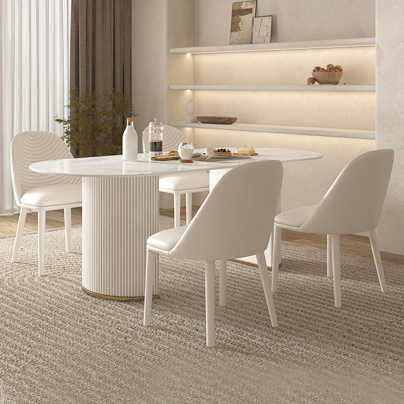 Modern Oval Dining Site Table Stone and Metal White Base Dinner Room Kitchen Table