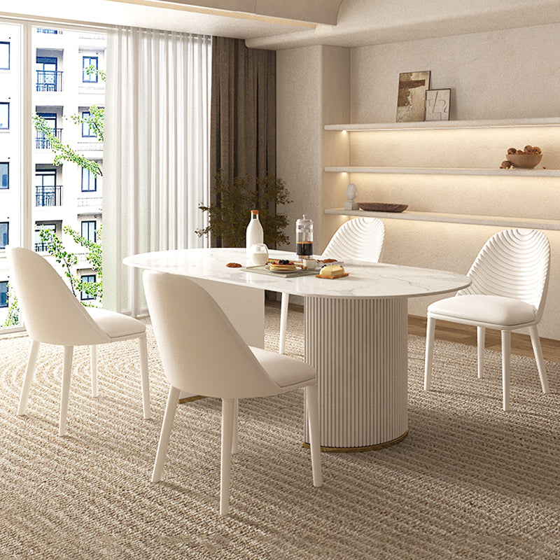 Modern Oval Dining Site Table Stone and Metal White Base Dinner Room Kitchen Table