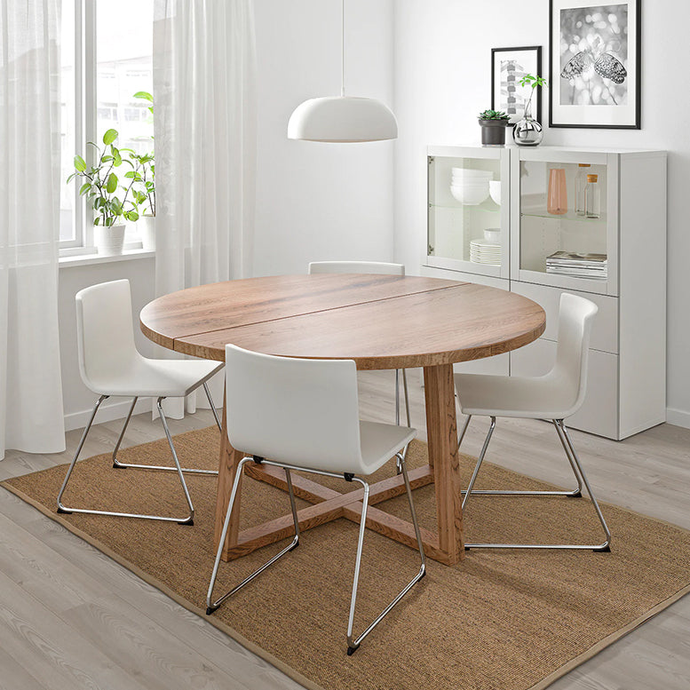 Contemporary Style Dining Table Solid Wood Round Natural Dinner Table for Home Kitchen