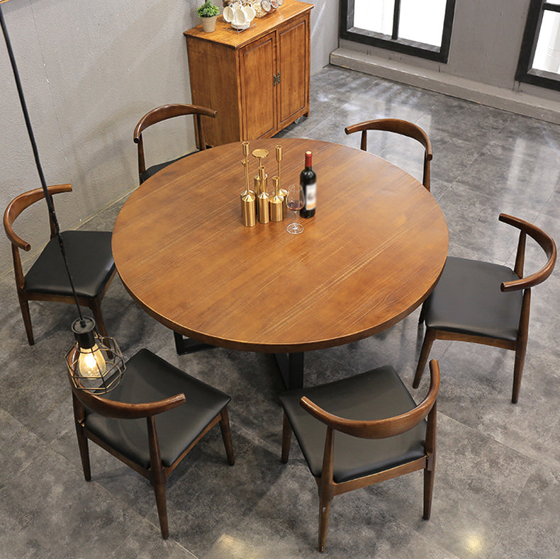 Modern Round Dining Table Natural Pine Wood Top Black Base Table without Chair