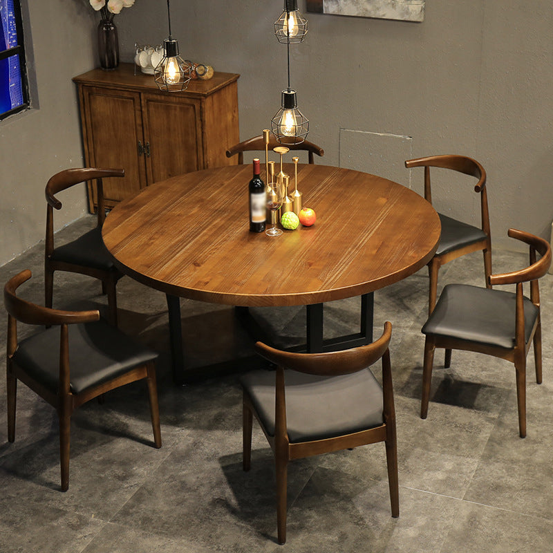 Modern Round Dining Table Natural Pine Wood Top Black Base Table without Chair