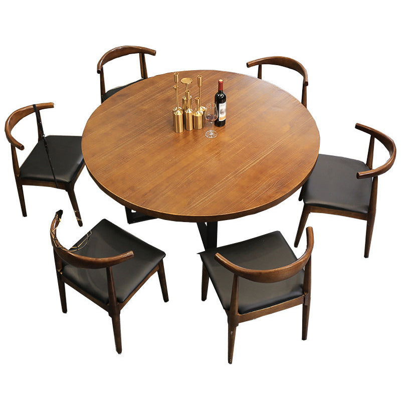 Modern Round Dining Table Natural Pine Wood Top Black Base Table without Chair