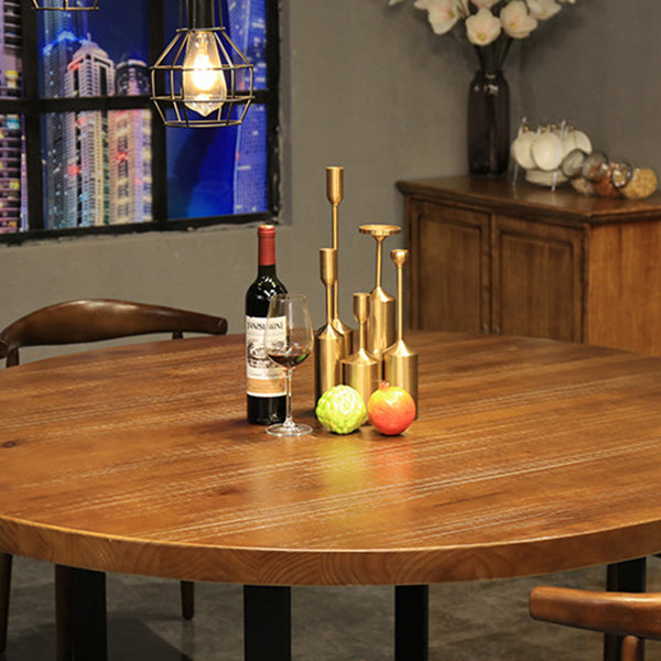 Modern Round Dining Table Natural Pine Wood Top Black Base Table without Chair