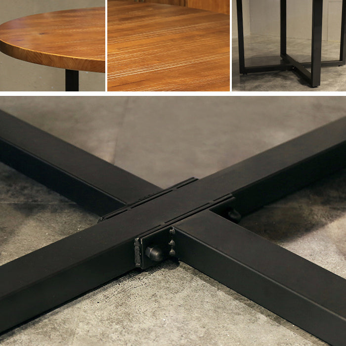 Modern Round Dining Table Natural Pine Wood Top Black Base Table without Chair