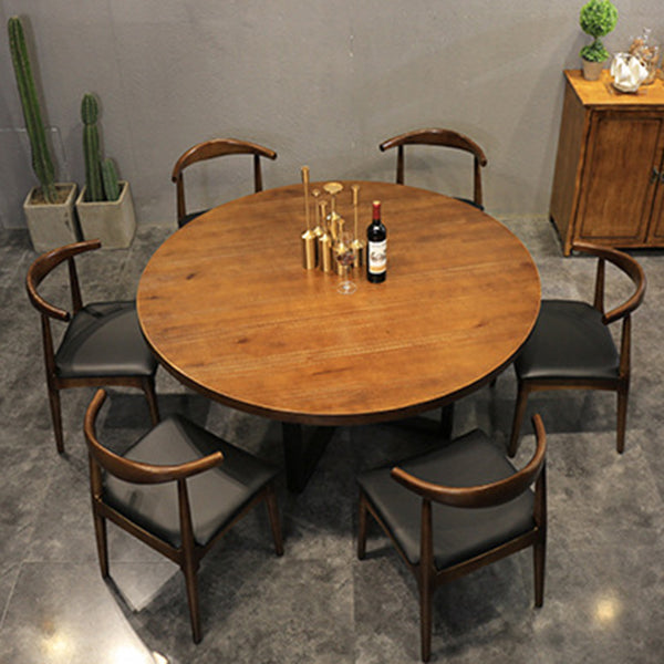 Modern Round Dining Table Natural Pine Wood Top Black Base Table without Chair