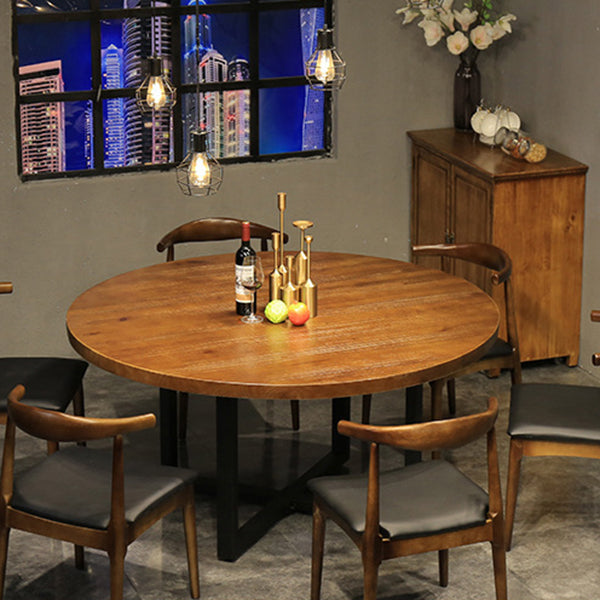 Modern Round Dining Table Natural Pine Wood Top Black Base Table without Chair