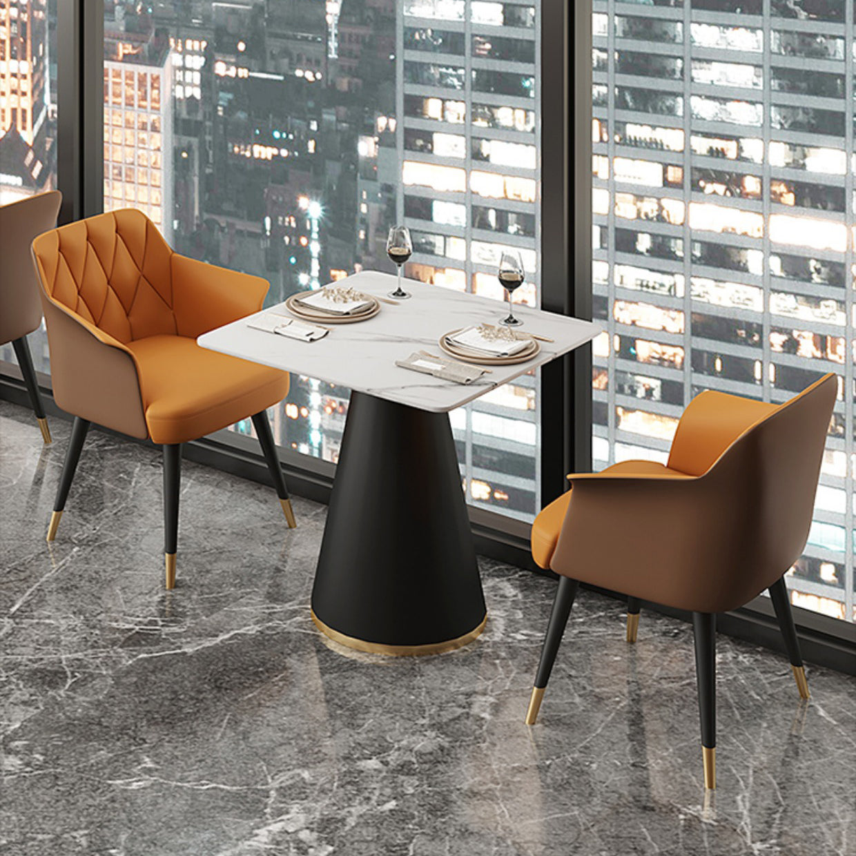 Modern Style Dining Table Sintered Stone Table with Metal Base for Dining Room