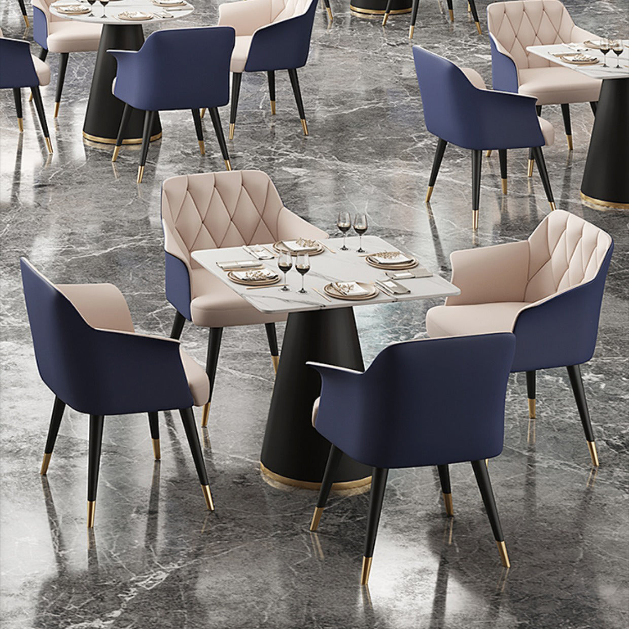 Modern Style Dining Table Sintered Stone Table with Metal Base for Dining Room