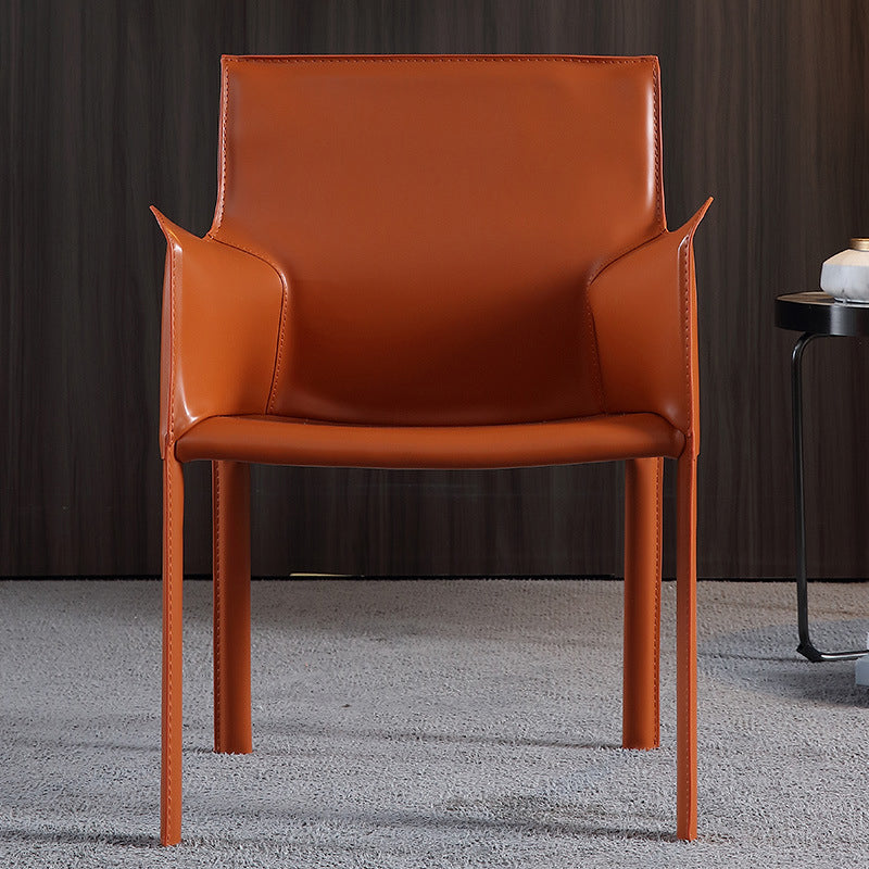 Solid Back Dining Chair Designer Style Leather Meeting Room Arm Chair