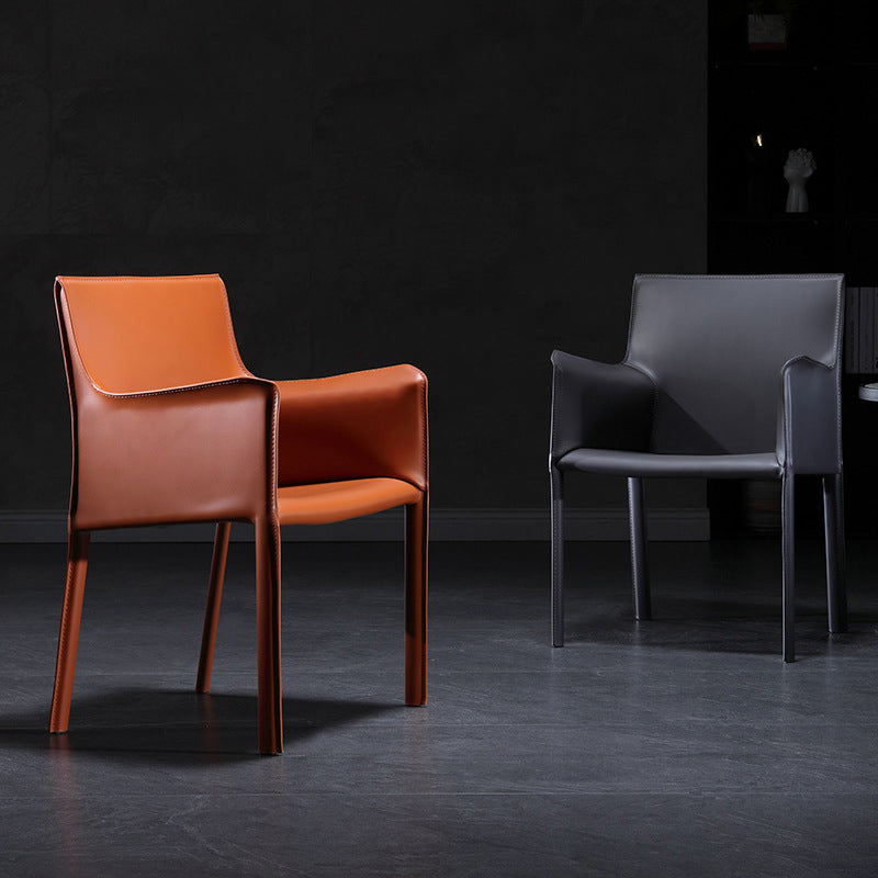 Solid Back Dining Chair Designer Style Leather Meeting Room Arm Chair