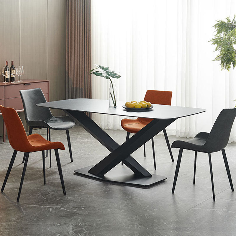 Industrial Style Solid Back Chair for Kitchen Faux Leather Dining Chairs