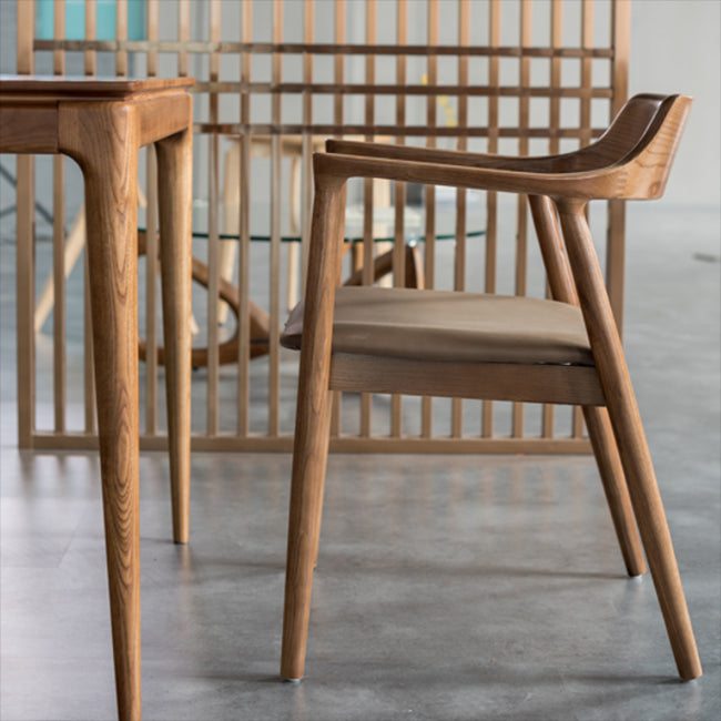 Traditional Style Open Back Chair Dining Arm Chair with Wooden Legs for Kitchen