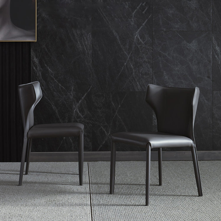 Matte Finish Wingback Dining Chair Designer Style Meeting Room Leather Side Chair