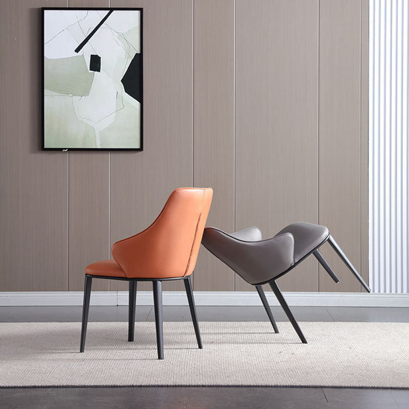 Faux Leather Side Chair Industrial Style Arm Solid Back Dining Side Chair for Home