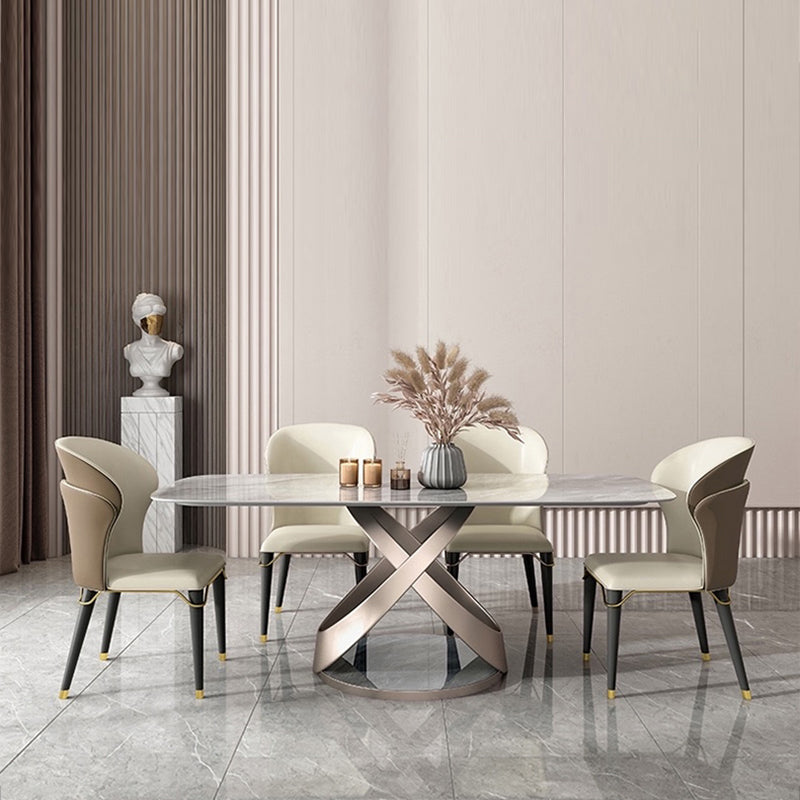 Modern Stone Top Dining Table Set 1/2/5/6 Pieces Rectangle Indoor Dinette Set