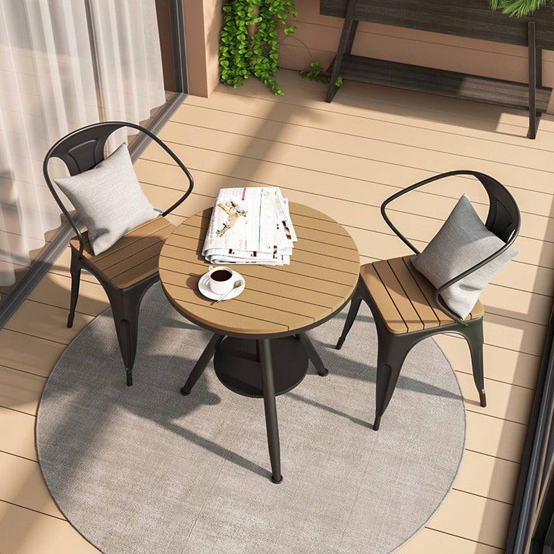 Modern Outdoor Dining Table Set 1/3/4/5 Pieces Round Wood and Metal Dinette Set