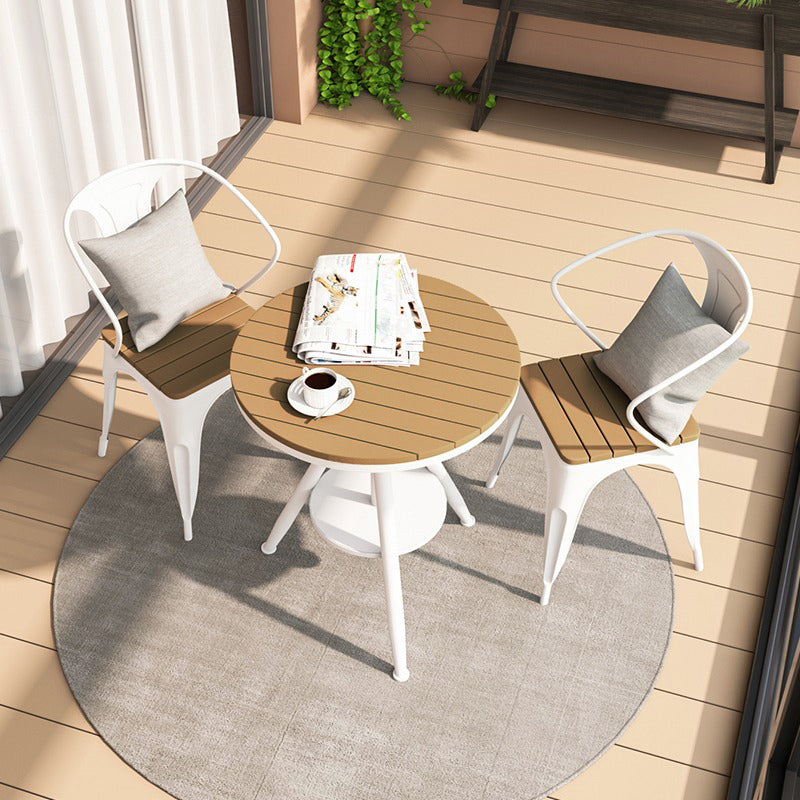 Modern Outdoor Dining Table Set 1/3/4/5 Pieces Round Wood and Metal Dinette Set