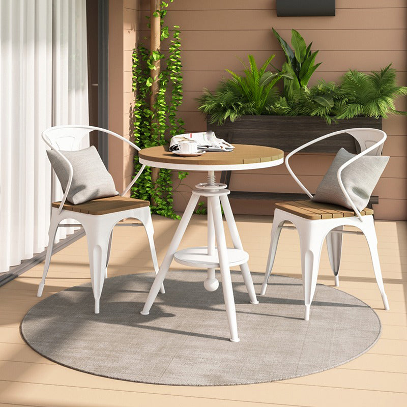 Modern Outdoor Dining Table Set 1/3/4/5 Pieces Round Wood and Metal Dinette Set