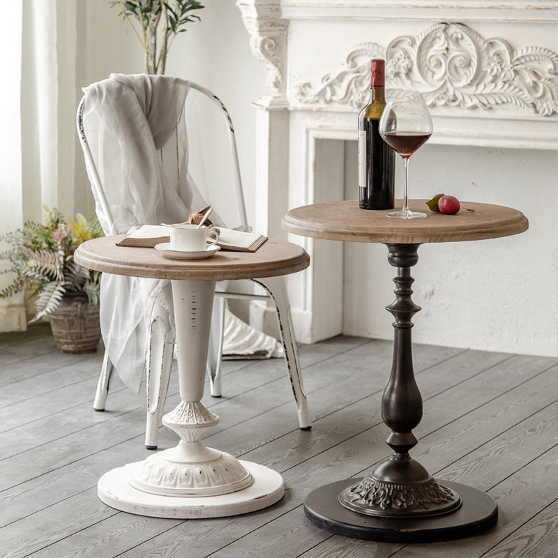 Pedestal Distressed End Table French Country Round Side End Table