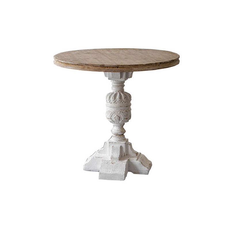 Pedestal Distressed End Table French Country Round Side End Table