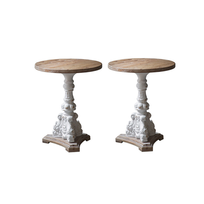 Pedestal Distressed End Table French Country Round Side End Table