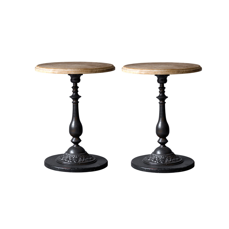 Pedestal Distressed End Table French Country Round Side End Table
